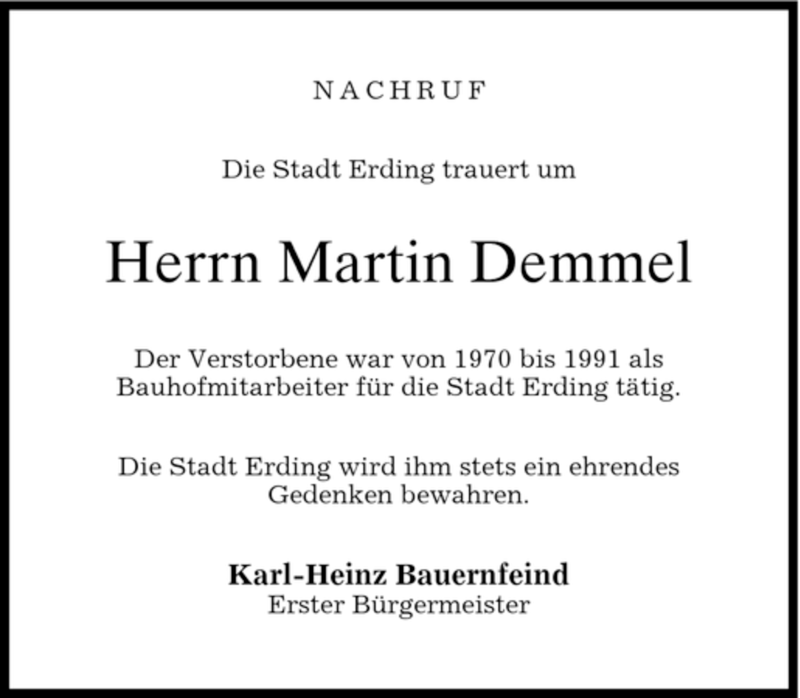  Traueranzeige für Martin Demmel vom 30.01.2007 aus MERKUR & TZ