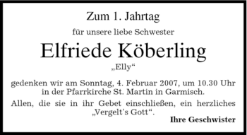 Traueranzeige von Elfriede Köberling von MERKUR & TZ