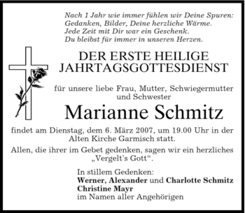 Traueranzeige von Marianne Schmitz von MERKUR & TZ