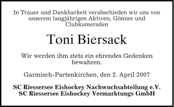 Traueranzeige von Toni Biersack von MERKUR & TZ