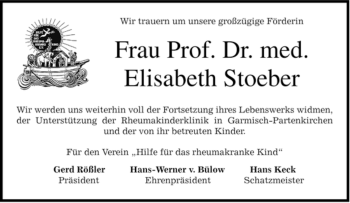 Traueranzeige von Elisabeth Stoeber von MERKUR & TZ