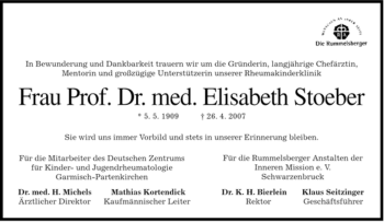 Traueranzeige von Elisabeth Stoeber von MERKUR & TZ