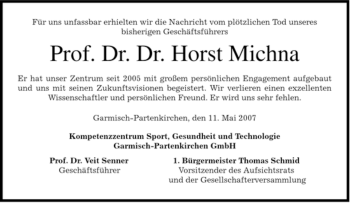 Traueranzeige von Horst Michna von MERKUR & TZ