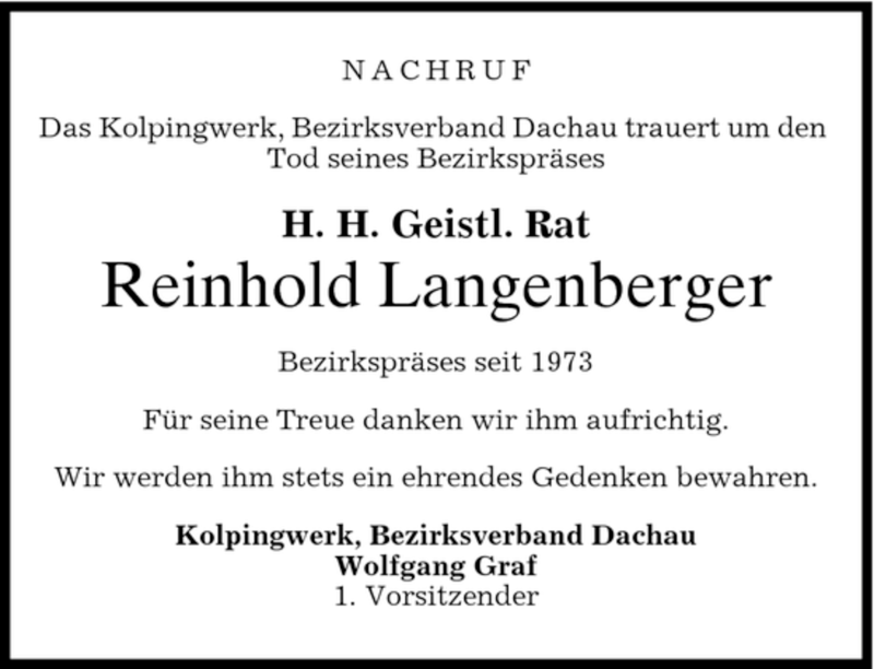  Traueranzeige für Reinhold Langenberger vom 25.05.2007 aus MERKUR & TZ