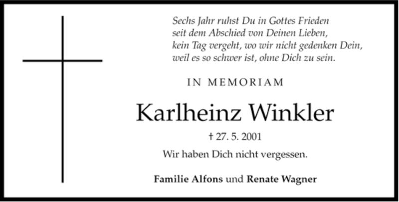 Traueranzeigen Von Karlheinz Winkler 