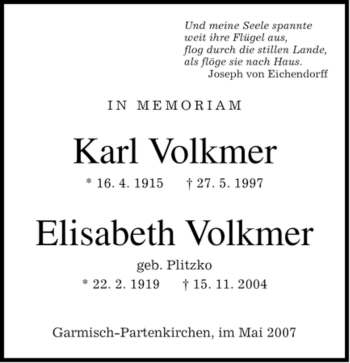 Traueranzeige von Karl und Elisabeth Volkmer von MERKUR & TZ