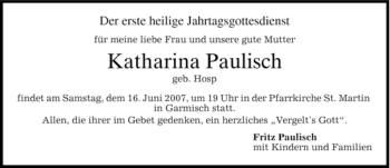 Traueranzeige von Katharian Paulisch von MERKUR & TZ