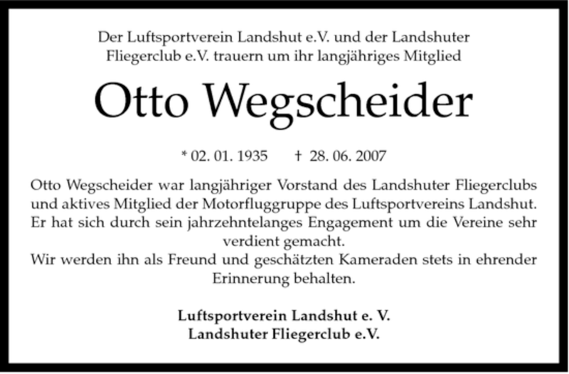  Traueranzeige für Otto Wegscheider vom 03.07.2007 aus MERKUR & TZ