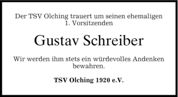 Traueranzeige von Gustav Schreiber von MERKUR & TZ