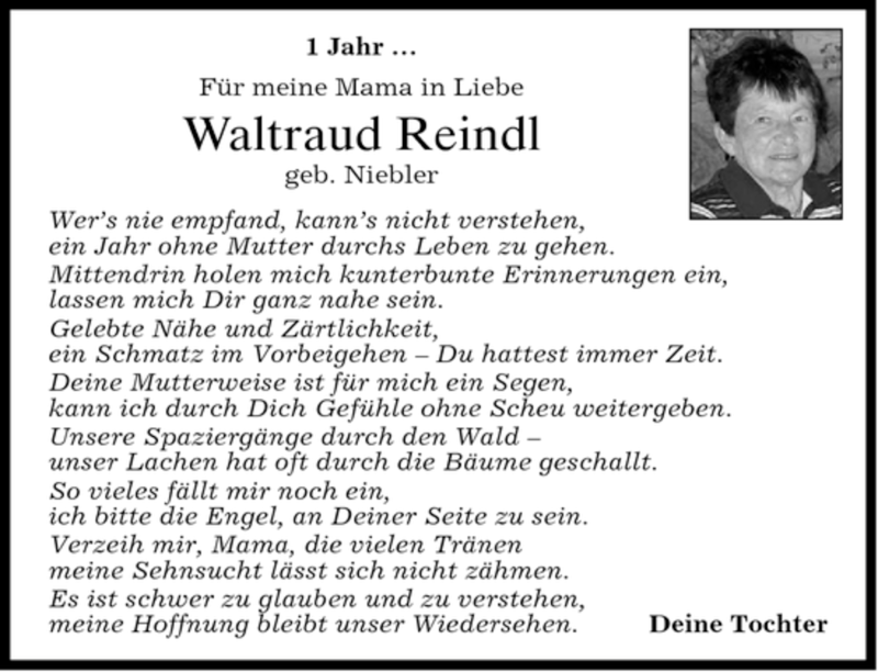  Traueranzeige für Waltraud Reindl (ehem. Oldach) vom 19.10.2007 aus MERKUR & TZ