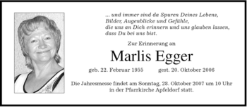 Traueranzeige von Marlis Egger von MERKUR & TZ