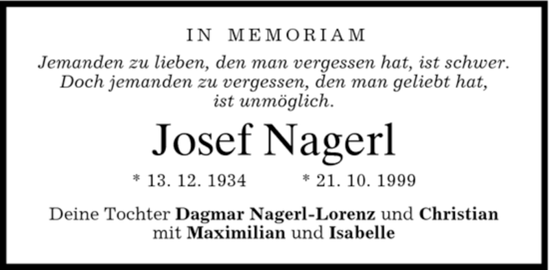  Traueranzeige für Josef Nagerl vom 20.10.2007 aus MERKUR & TZ