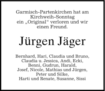 Traueranzeige von Jürgen Jäger von MERKUR & TZ
