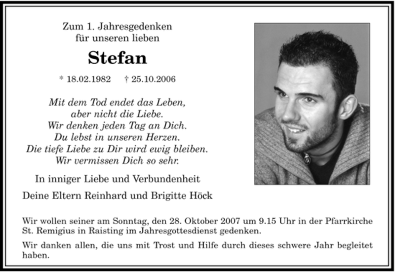  Traueranzeige für Stefan Höck vom 26.10.2007 aus MERKUR & TZ