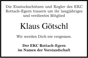 Traueranzeige von Klaus Götschl von MERKUR & TZ
