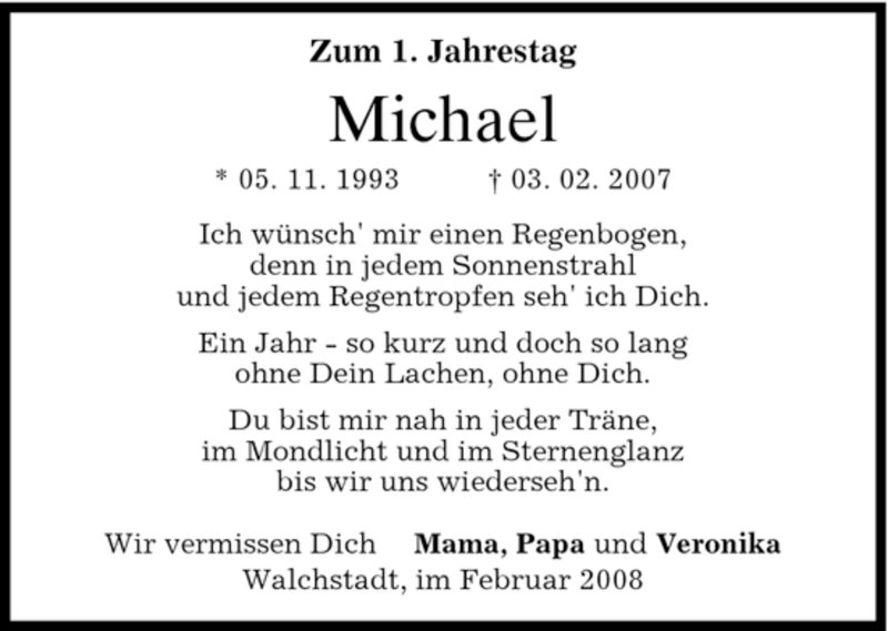  Traueranzeige für Michael Schmalz vom 02.02.2008 aus MERKUR & TZ