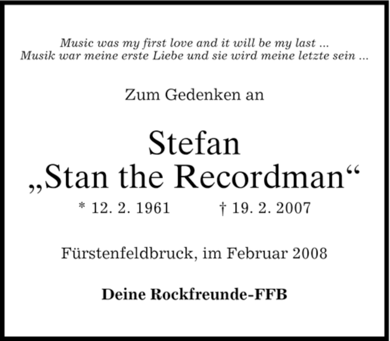  Traueranzeige für Stefan Stannecker vom 19.02.2008 aus MERKUR & TZ