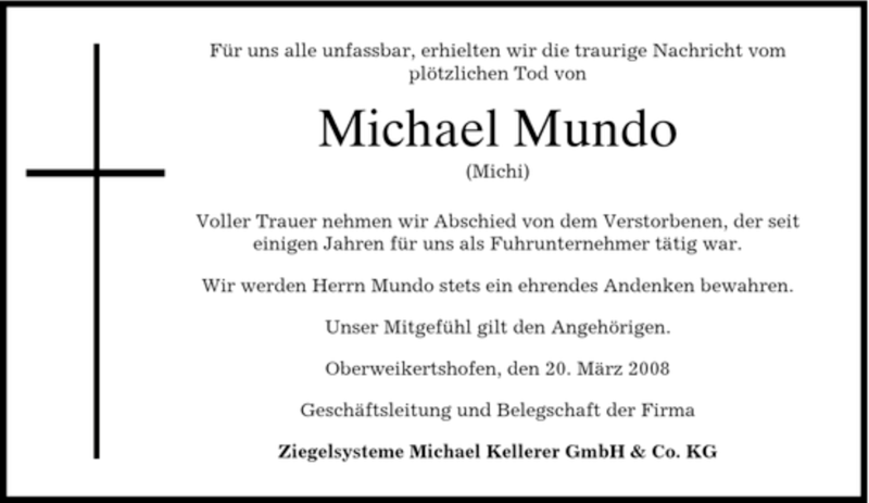  Traueranzeige für Michael Mundo vom 20.03.2008 aus MERKUR & TZ