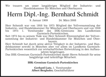 Traueranzeige von Bernhard Schmidt von MERKUR & TZ