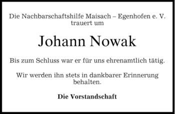 Traueranzeige von Johann Nowak von MERKUR & TZ