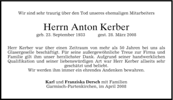 Traueranzeige von Anton Kerber von MERKUR & TZ