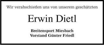 Traueranzeige von Erwin Dietl von MERKUR & TZ
