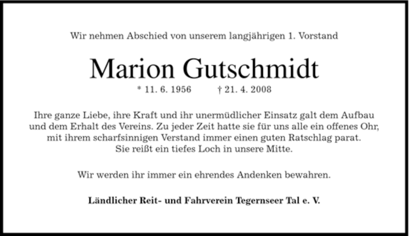  Traueranzeige für Marion Gutschmidt vom 26.04.2008 aus MERKUR & TZ
