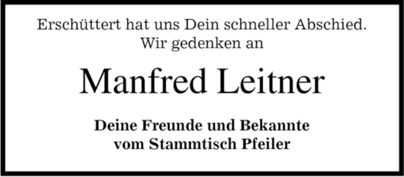  Traueranzeige für Manfred Leitner vom 03.01.2007 aus MERKUR & TZ