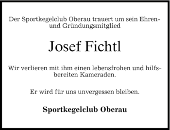 Traueranzeige von Josef Fichtl von MERKUR & TZ
