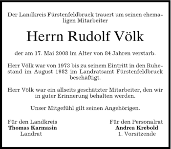 Traueranzeige von Rudolf Völk von MERKUR & TZ