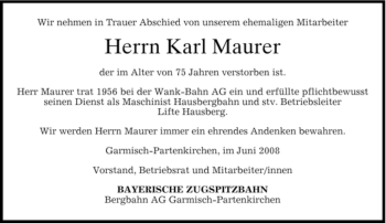 Traueranzeige von Karl Maurer von MERKUR & TZ