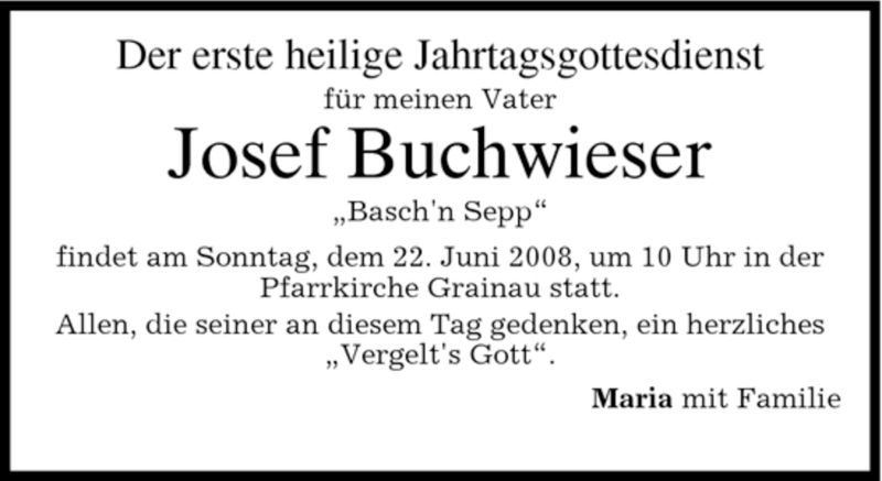  Traueranzeige für Josef Buchwieser vom 14.06.2008 aus MERKUR & TZ