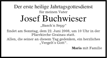 Traueranzeige von Josef Buchwieser von MERKUR & TZ