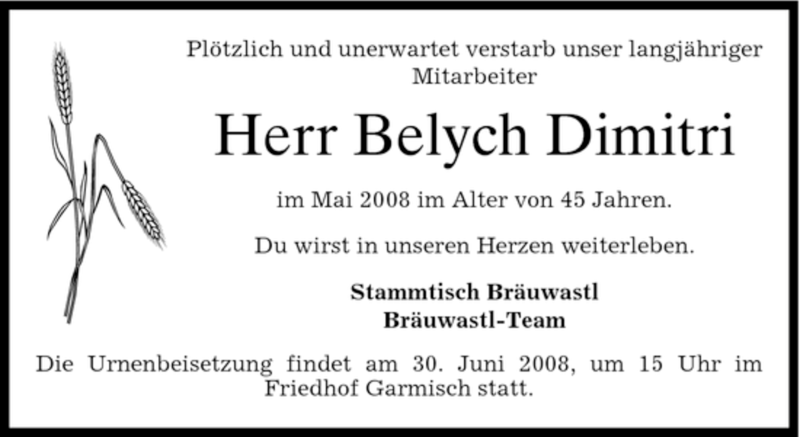  Traueranzeige für Belych Dimitri vom 28.06.2008 aus MERKUR & TZ