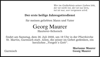 Traueranzeige von Georg Maurer von MERKUR & TZ