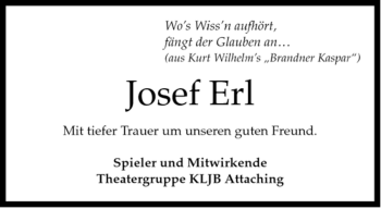 Traueranzeige von Josef Erl von MERKUR & TZ