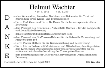Traueranzeige von Helmut Wachter von MERKUR & TZ