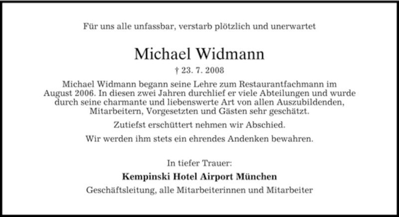  Traueranzeige für Michael Widmann vom 25.07.2008 aus MERKUR & TZ