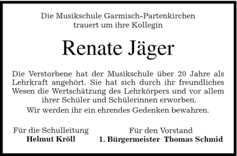  Traueranzeige für Renate Jäger vom 30.08.2008 aus MERKUR & TZ