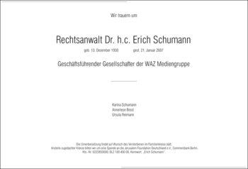 Traueranzeige von Erich Schumann von MERKUR & TZ