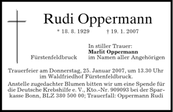 Traueranzeige von Rudi Oppermann von MERKUR & TZ