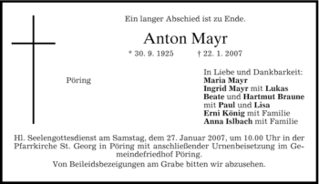 Traueranzeige von Anton Mayr von GARMISCH-PARTENK. TAGBLATT