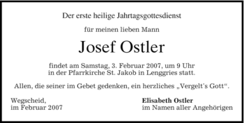 Traueranzeige von Josef Ostler von MERKUR & TZ