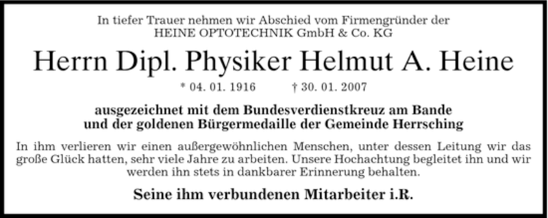  Traueranzeige für Helmut A. Heine vom 03.02.2007 aus MERKUR & TZ