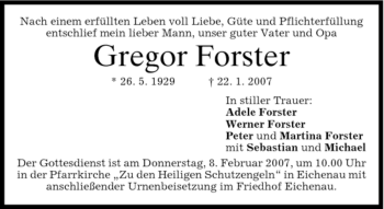 Traueranzeige von Gregor Forster von MERKUR & TZ