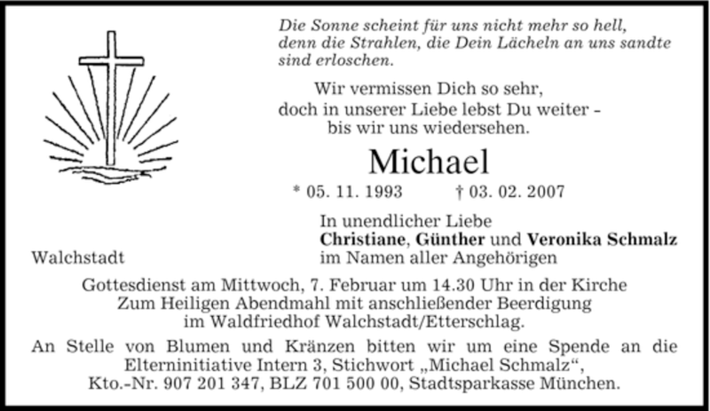  Traueranzeige für Michael Schmalz vom 06.02.2007 aus MERKUR & TZ