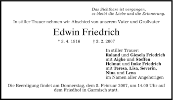 Traueranzeige von Edwin Friedrich von MERKUR & TZ