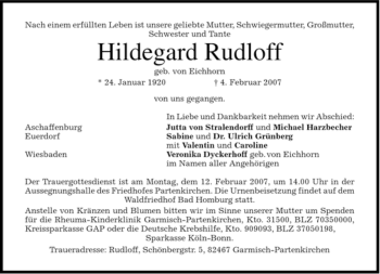 Traueranzeige von Hildegard Rudloff von MERKUR & TZ