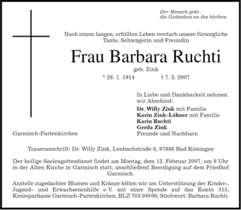 Traueranzeige von Barbara Ruchti von MERKUR & TZ