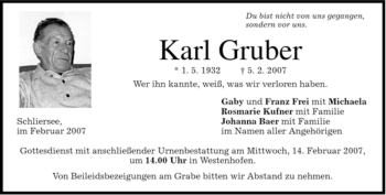 Traueranzeige von Karl Gruber von MERKUR & TZ